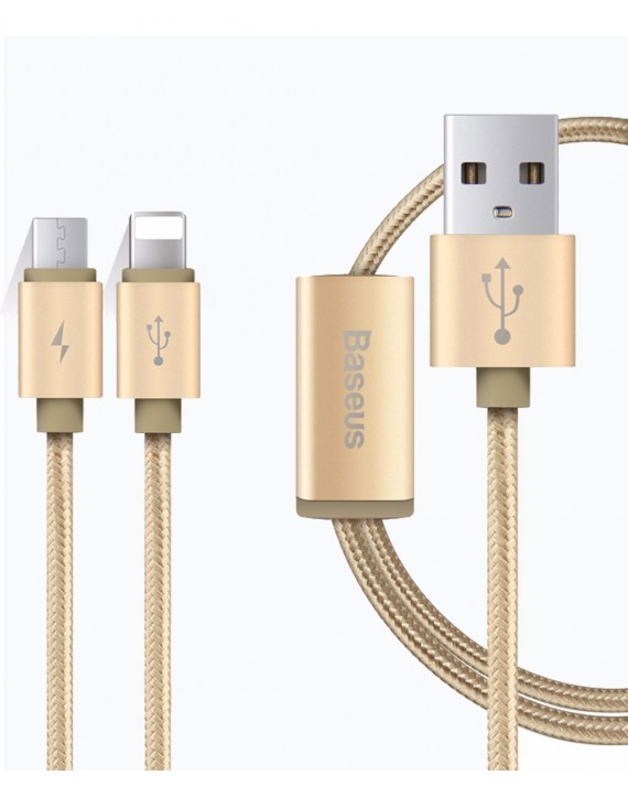 2 in 1 Cable iPhone/iPad+Micro USB 2A Gold