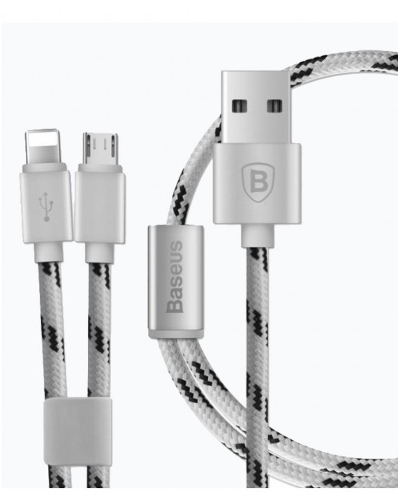 2 in 1 Cable iPhone/iPad+Micro USB 2A Silver